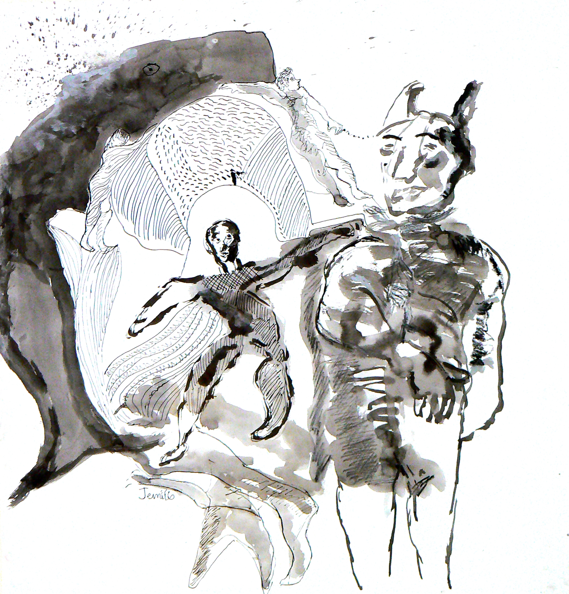 EMILIO JIMONE | Animales a bordo | Acuarela | 2008