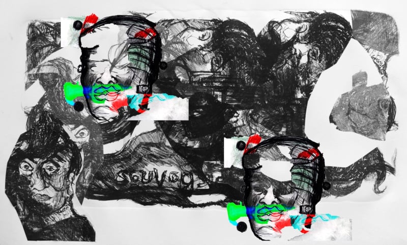 Olmeca Bloods, Collage de Litografía 40 cm x 70 cm | 2012