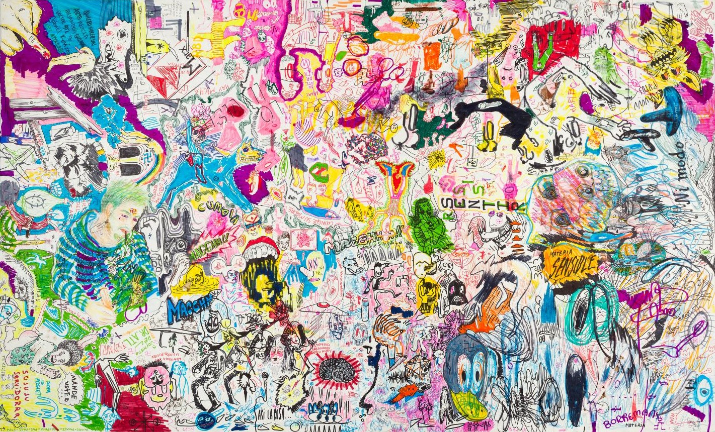 Materia sensible, Cooperativa Cráter Invertido, Técnica mixta (plumones, lápiz, marcadores), 244 x 122 cm, 2012.